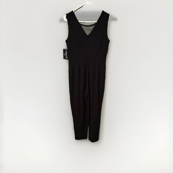 ALEXA B Nite Women’s Jumpsuit Sz 8 Sleeveless V Neck Jeweled Sequin Mesh Black - Picture 3 of 7